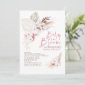 Boho Pink Floral Pampas Grass Baby Dusche Invitati Einladung (Stehend Vorderseite)