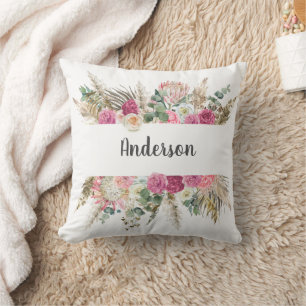 Boho Pink Floral Pampas Grass Botanisch Kissen