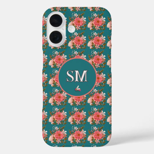 Boho Pink Floral Personalize Monogram Case-Mate iPhone Hülle (Rückseite)