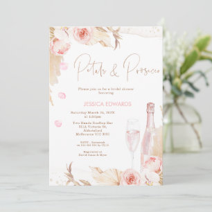 Boho Pink Floral Petals Prosecco Brautparty Einladung