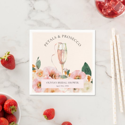 Boho Pink Floral Petals & Prosecco Serviette (Beispiel)