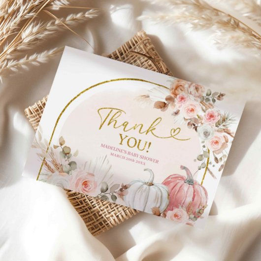 Boho Pink Floral Pumpkin Danke Karte