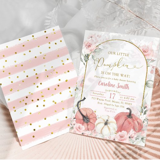 Boho Pink Floral Pumpkin Herbst Baby Dusche Einladung