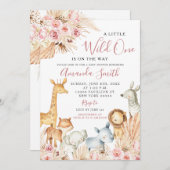 Boho Pink Floral Safari Kinderdusche Einladung (Vorne/Hinten)