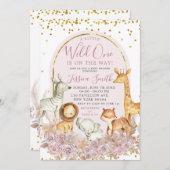 Boho Pink Floral Safari Wild One Baby Dusche Einladung (Vorne/Hinten)