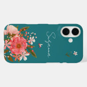 Boho Pink Floral Script personalisieren Case-Mate iPhone Hülle (Rückseite (Horizontal))