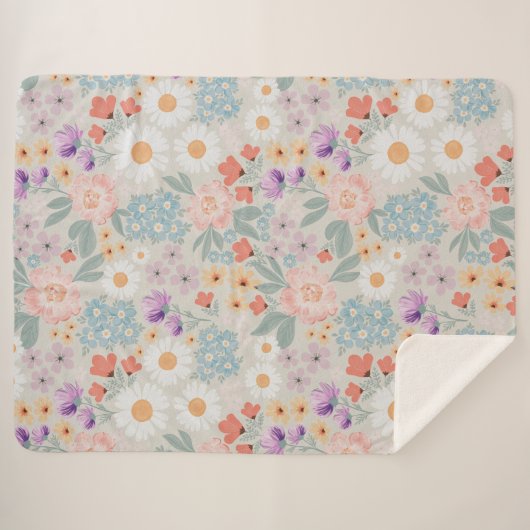 Boho Pink Floral Sherpadecke (Vorderseite (Horizontal))