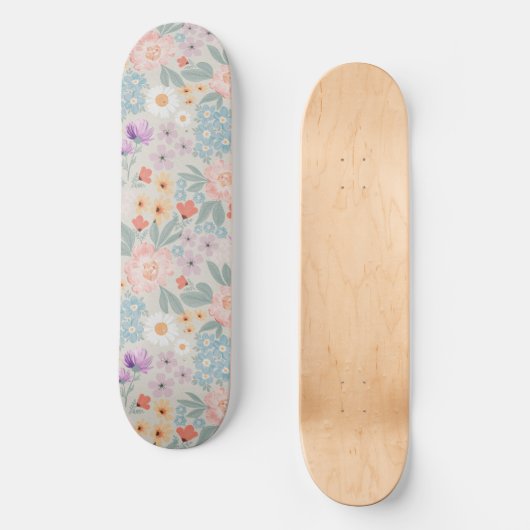 Boho Pink Floral Skateboard (Vorderseite)