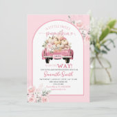 Boho Pink Floral Sweet Pumpkin Truck Kinderdusche Einladung (Stehend Vorderseite)