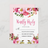 Boho Pink Floral Typografy Wedding RSVP Karte (Vorne/Hinten)