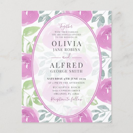 Boho Pink Floral Wasserfarbenhochzeit (Vorderseite)