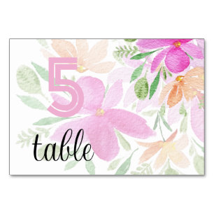 Boho Pink Floral Watercolor Modern Tischnummer