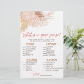 Boho Pink Floral What's In Purse Baby Shower Game Briefpapier (Stehend Vorderseite)