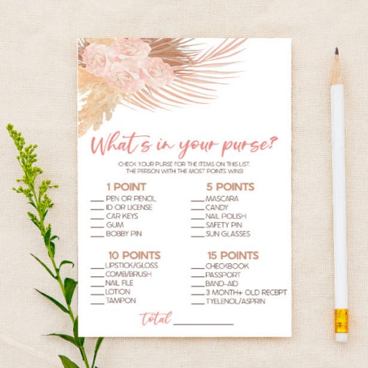 Boho Pink Floral What's In Purse Baby Shower Game Briefpapier