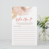 Boho Pink Floral Who Am I Bridal Shower Game Briefpapier (Stehend Vorderseite)