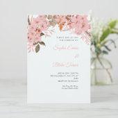 Boho Pink Floral Winter Light Blue Wedding Einladung (Stehend Vorderseite)