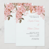 Boho Pink Floral Winter Light Blue Wedding Einladung (Vorne/Hinten)