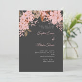 Boho Pink Floral Winter Shadow Gray Wedding Einladung (Stehend Vorderseite)