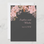 Boho Pink Floral Winter Shadow Gray Wedding Einladung (Rückseite)