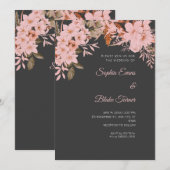 Boho Pink Floral Winter Shadow Gray Wedding Einladung (Vorne/Hinten)
