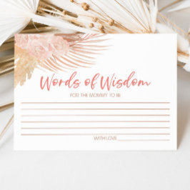 Boho Pink Floral Words of Wisdom Baby Shower Hinweiskarte
