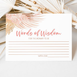 Boho Pink Floral Words of Wisdom Baby Shower Hinweiskarte