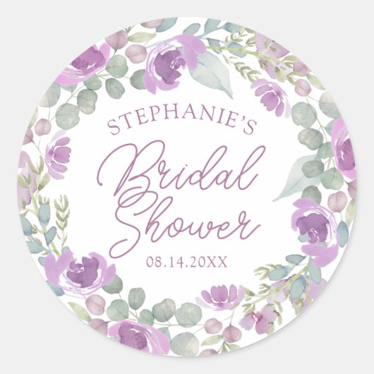 Boho Pink Floral Wreath Bridal Shower Runder Aufkleber (Vorderseite)
