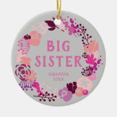 Boho Pink Floral Wreath Personalisiert Big Sister Keramik Ornament (Vorne)