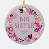 Boho Pink Floral Wreath Personalisiert Big Sister Keramik Ornament (Hinten)
