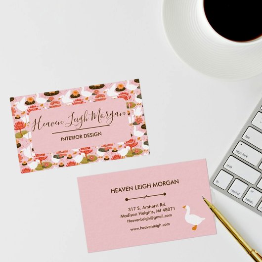 Boho Pink Gänse Wasserlilie Blumenmuster Visitenkarte