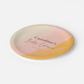 Boho Pink Gelbe Schrift benutzerdefinierte Babypar Pappteller (Schrägansicht)