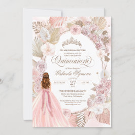 Boho Pink getrocknete Rose der Blüte Quinceanera G Einladung