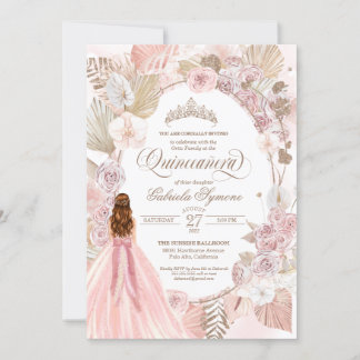 Boho Pink getrocknete Rose der Blüte Quinceanera G Einladung