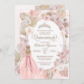 Boho Pink getrocknete Rose der Blüte Quinceanera G Einladung (Vorne/Hinten)