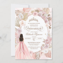 Boho Pink getrocknete Rose der Blüte Quinceanera G Einladung