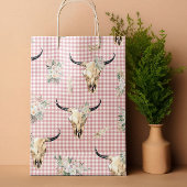 Boho Pink Gingham Cow Skull Floral Große Geschenktüte