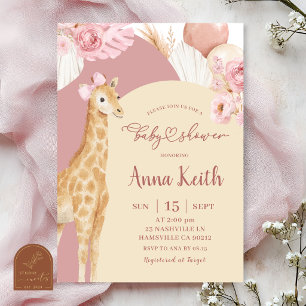 Boho Pink Giraffe Savana Babyparty-Einladung Einladung