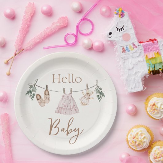 Boho pink Girl Baby Clothes Pappteller (Party)