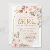 Boho Pink Girl Pampas Grass Fall Baby Dusche Einladung (Vorderseite)