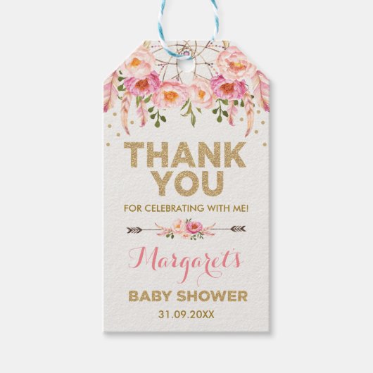Boho Pink Gold Blume Baby Girl Duwer Favoriten Geschenkanhänger (Vorderseite)