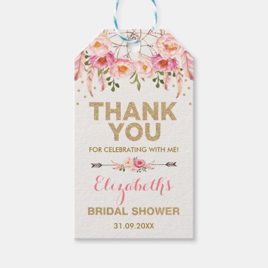 Boho Pink Gold Blume Brautparty Favoriten Geschenkanhänger (Vorderseite)