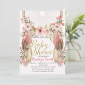 Boho Pink Gold Dreamcatcher Kinderdusche Einladung (Stehend Vorderseite)