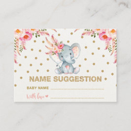 Boho Pink Gold Floral Baby Name Suggestion Karte