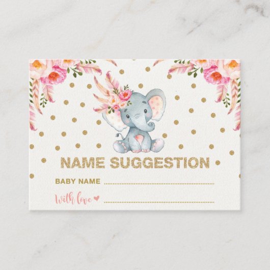 Boho Pink Gold Floral Baby Name Suggestion Karte (Vorderseite)