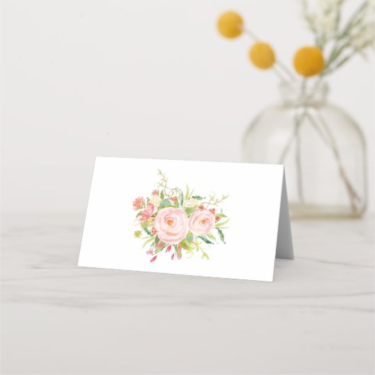 Boho Pink Gold Floral Elephant Baby Dusche Dekorat Platzkarte (Rückseite)