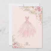 Boho Pink Gold Quinceañera Princess Dress Birthday Einladung (Rückseite)