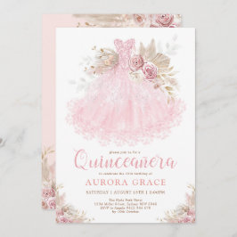 Boho Pink Gold Quinceañera Princess Dress Birthday Einladung