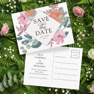 Boho Pink & Green Aquarell Blumen Save-the-Date-Ka Ankündigungspostkarte