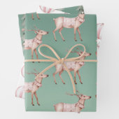 Boho Pink Green Christmas Deer Trees Geschenkpapier Set (Beispiel)