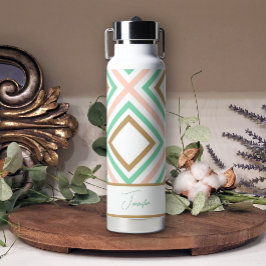 Boho Pink Green Gold Geometrie Wasserflasche Trinkflasche